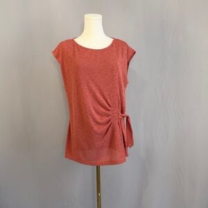 This soft & lightweight coral flattering ruched top feminine draped silhouette